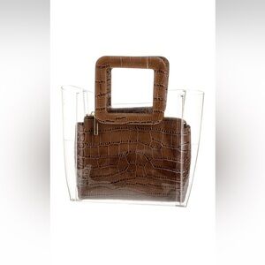 Staud Mini Shirley Brown Croc-Embossed Top Handle Bag